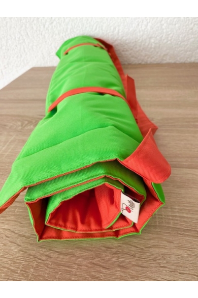 Vállra akasztható kutyapokróc, narancs-zöld (M méret)
