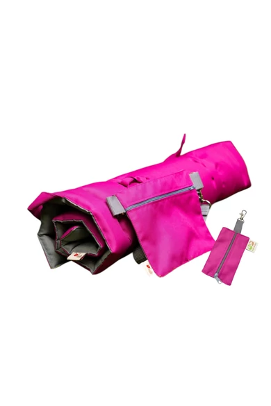 Magenta-szürke szett (pokróc, jutifalatos táska, kakizacsi tartó)